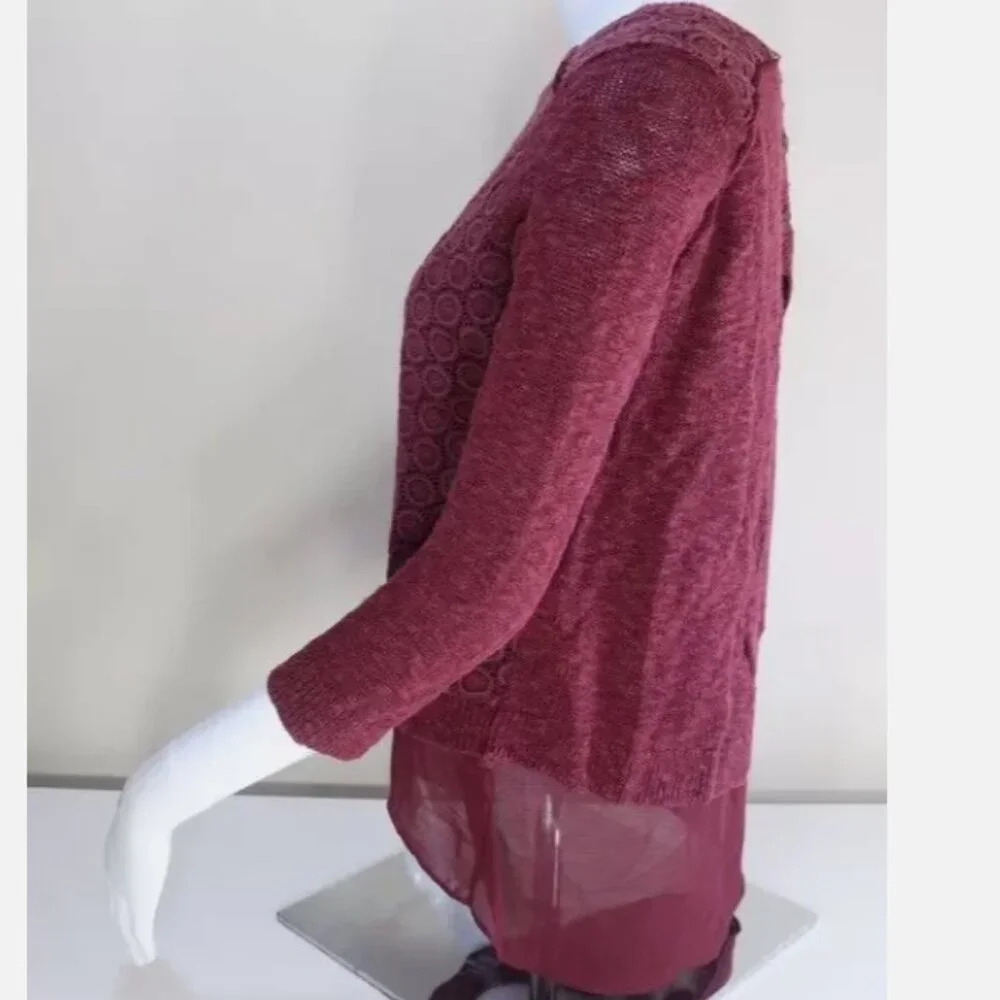 Lucky Brand Burgundy Knit Crochet Lace Sheer Split Back XS